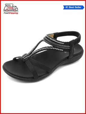 Orthopedic Flat Sandals Bohemian Gladiator Rhinestone Ankle Strap